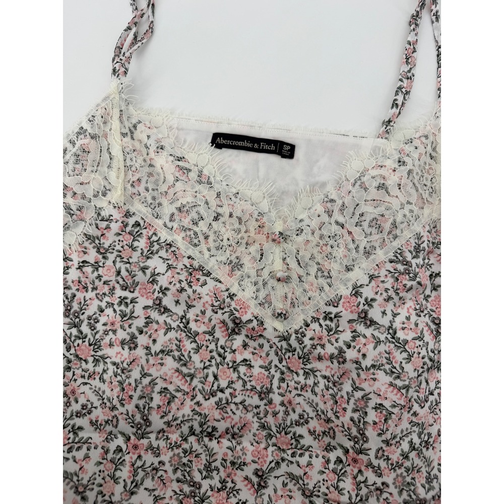 Abercrombie & Fitch Floral Satin Lace Trim Mini Slip Dress Pink White SP